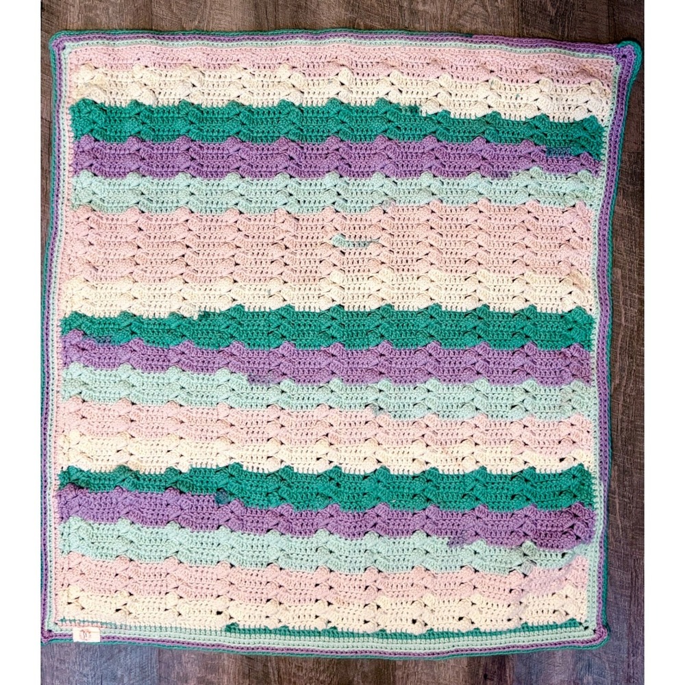 Handmade‎ Crochet Baby Blanket Pastel Waves Toddler Crib Cover